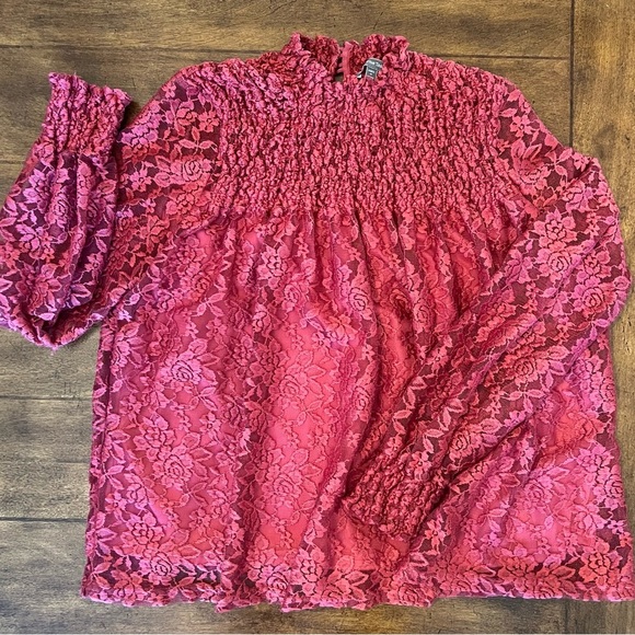 Culture Code Full Size Swiss Dot Smocked Mock Neck Blouse
